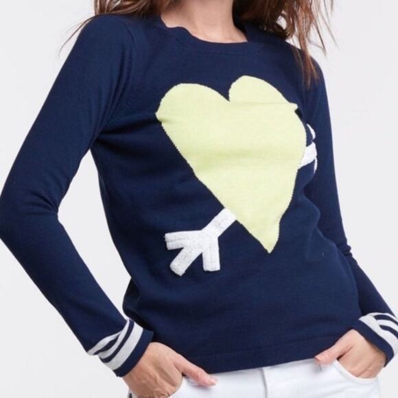 Lisa Todd navy & lime green heart throb sweater woman's size extra small - Picture 1 of 8